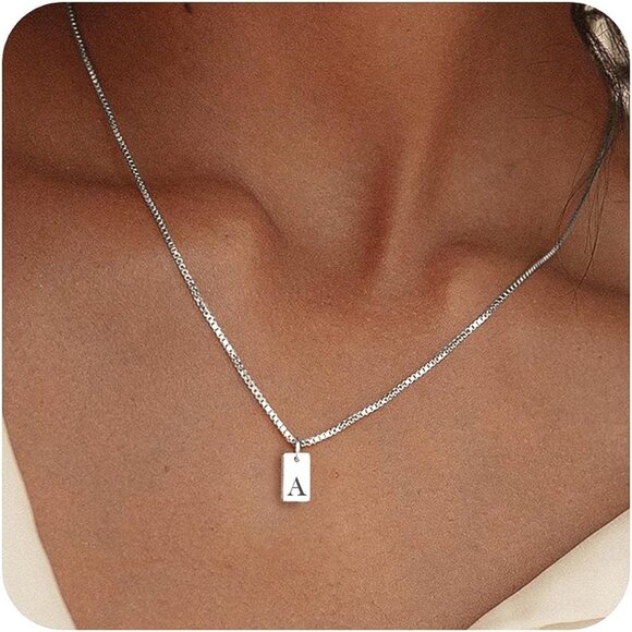 Initial Letter Necklace Silver Plated Dainty Name Pendant Personalized Jewelry - Picture 1 of 6